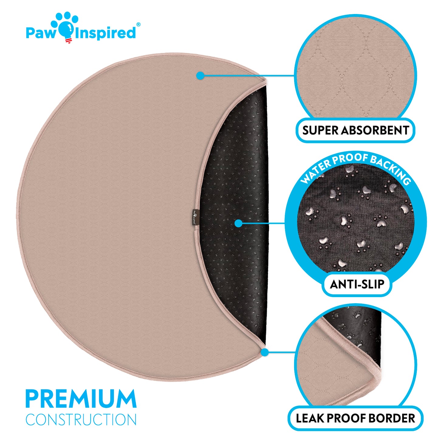 2ct Paw Inspired® Round Washable Pee Pads, 48in