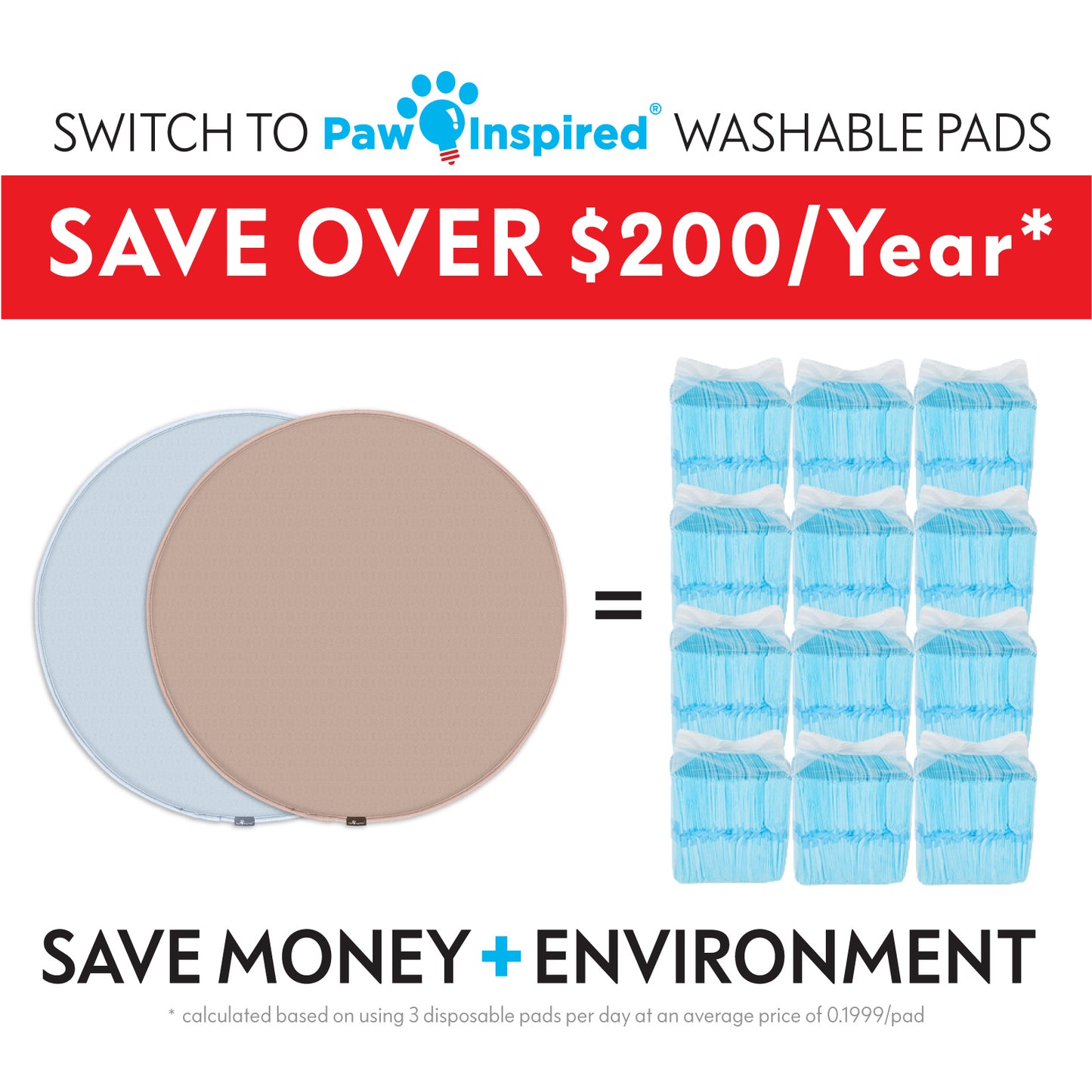 2ct Paw Inspired® Round Washable Pee Pads, 48in