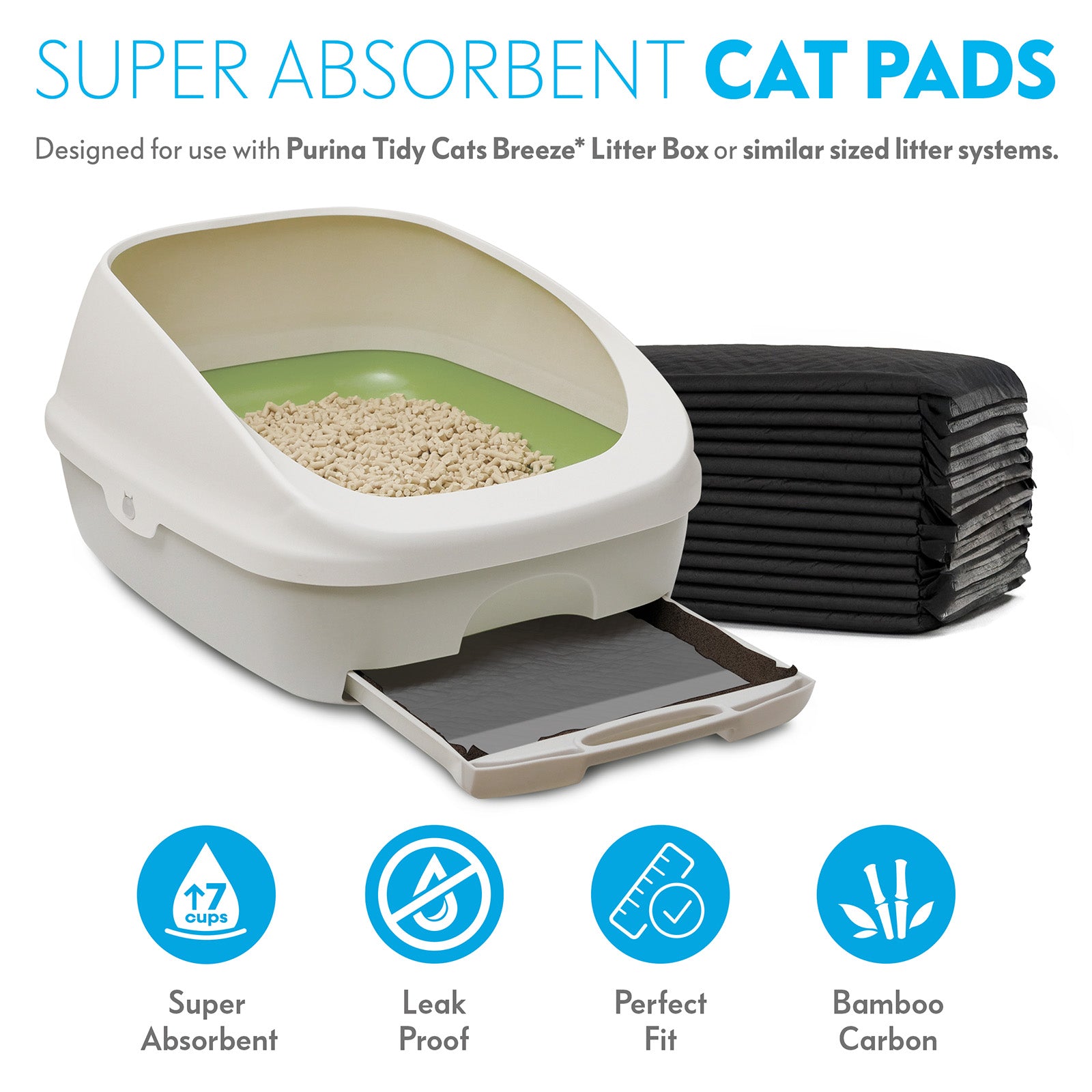 80ct Paw Inspired Activated Carbon Cat Pads for Breeze Tidy Cat Litter System 16.9" x 11.4"