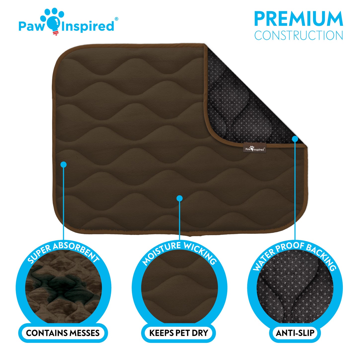 Paw Inspired® Washable Padded Crate Mats for Dogs (Dark Brown)