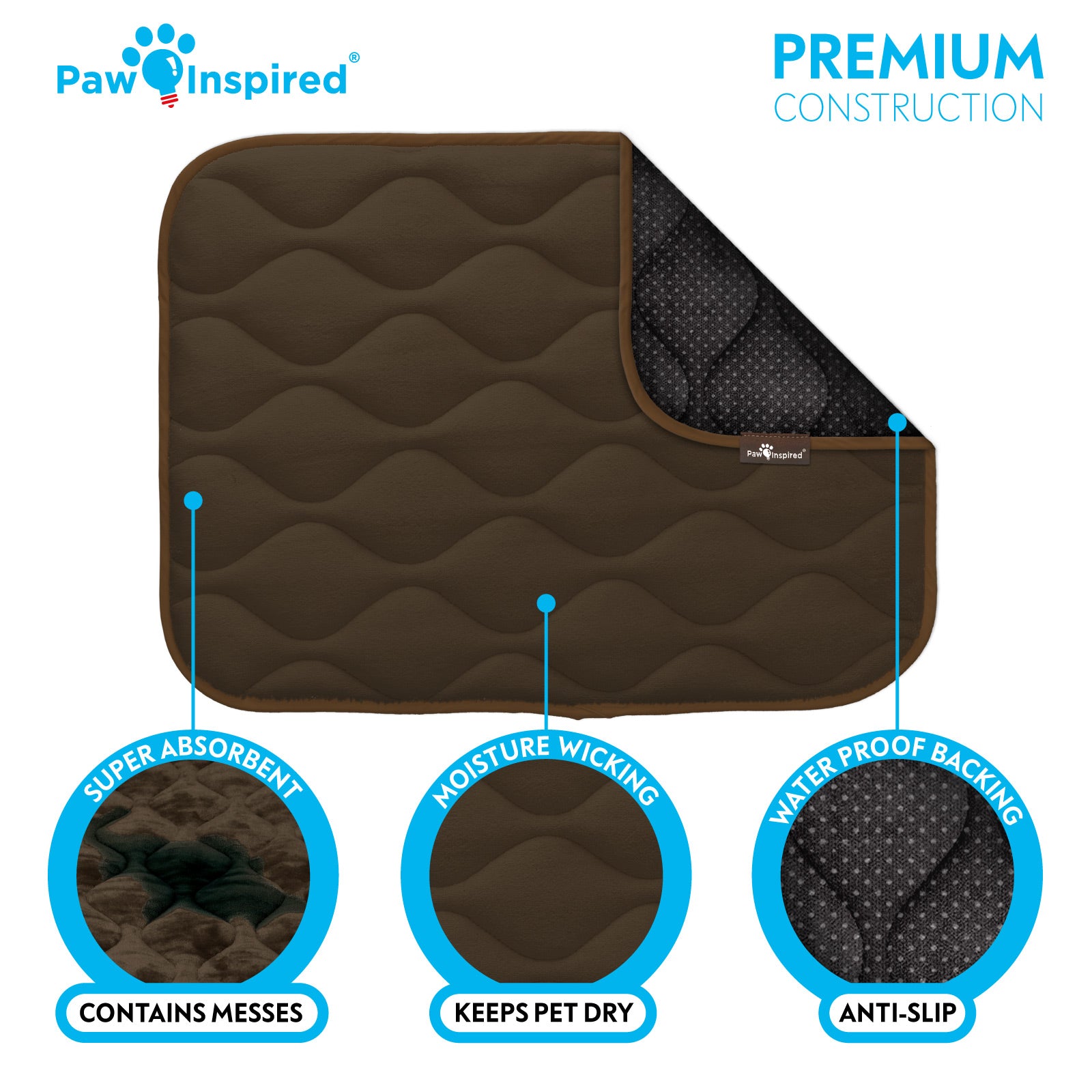 Paw Inspired® Washable Padded Crate Mats for Dogs (Dark Brown)