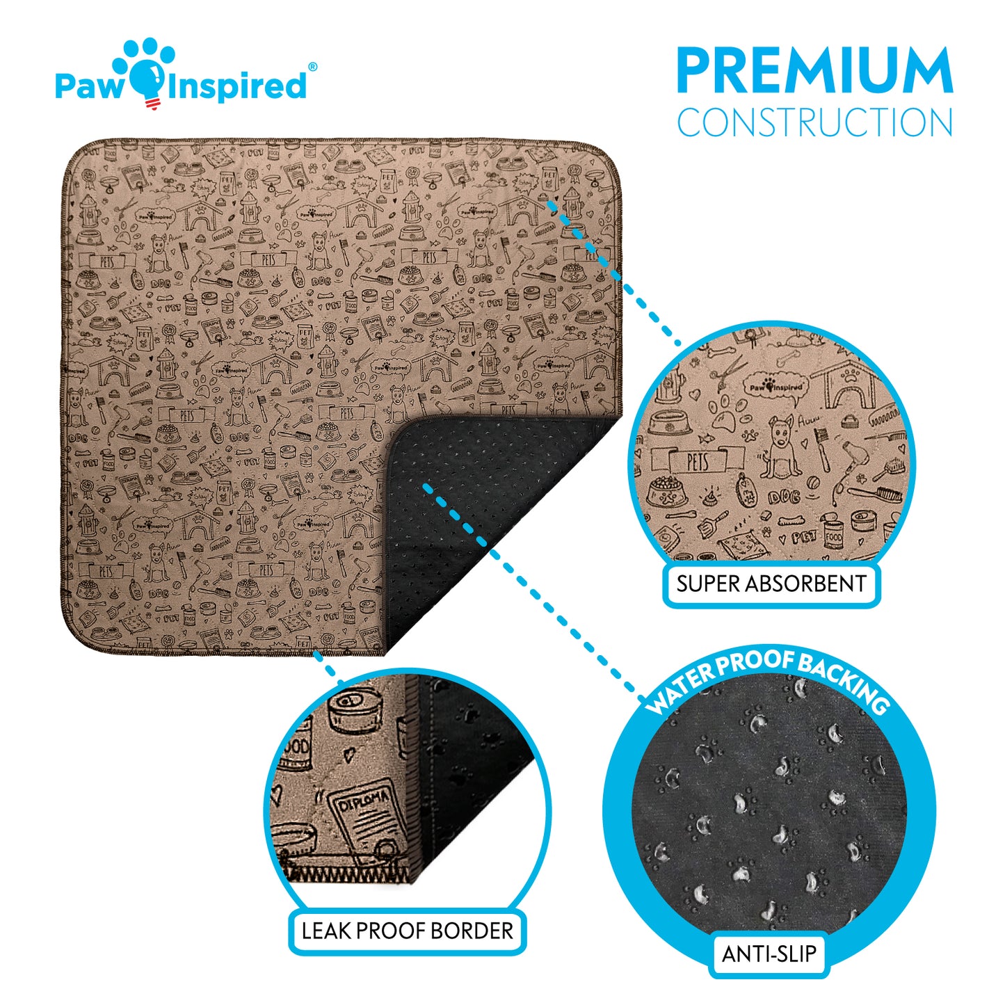 30x32" Paw Inspired Extra Large Washable Puppy Training Pads, Reusable Dog Pads