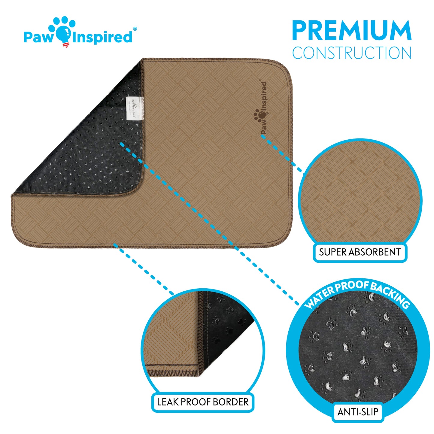 35X22" Paw Inspired Washable Puppy Training Pads, Reusable Dog Pads