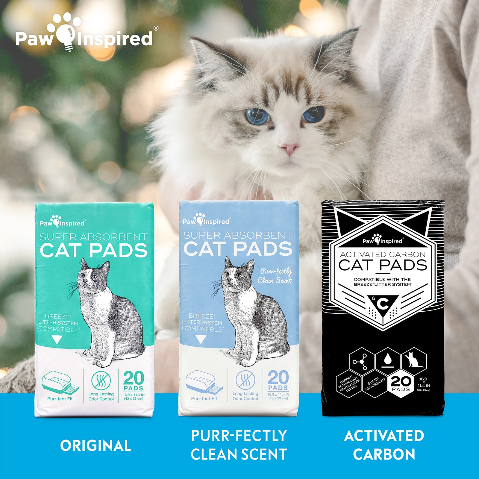 80ct Paw Inspired Activated Carbon Cat Pads for Breeze Tidy Cat Litter System 16.9" x 11.4"