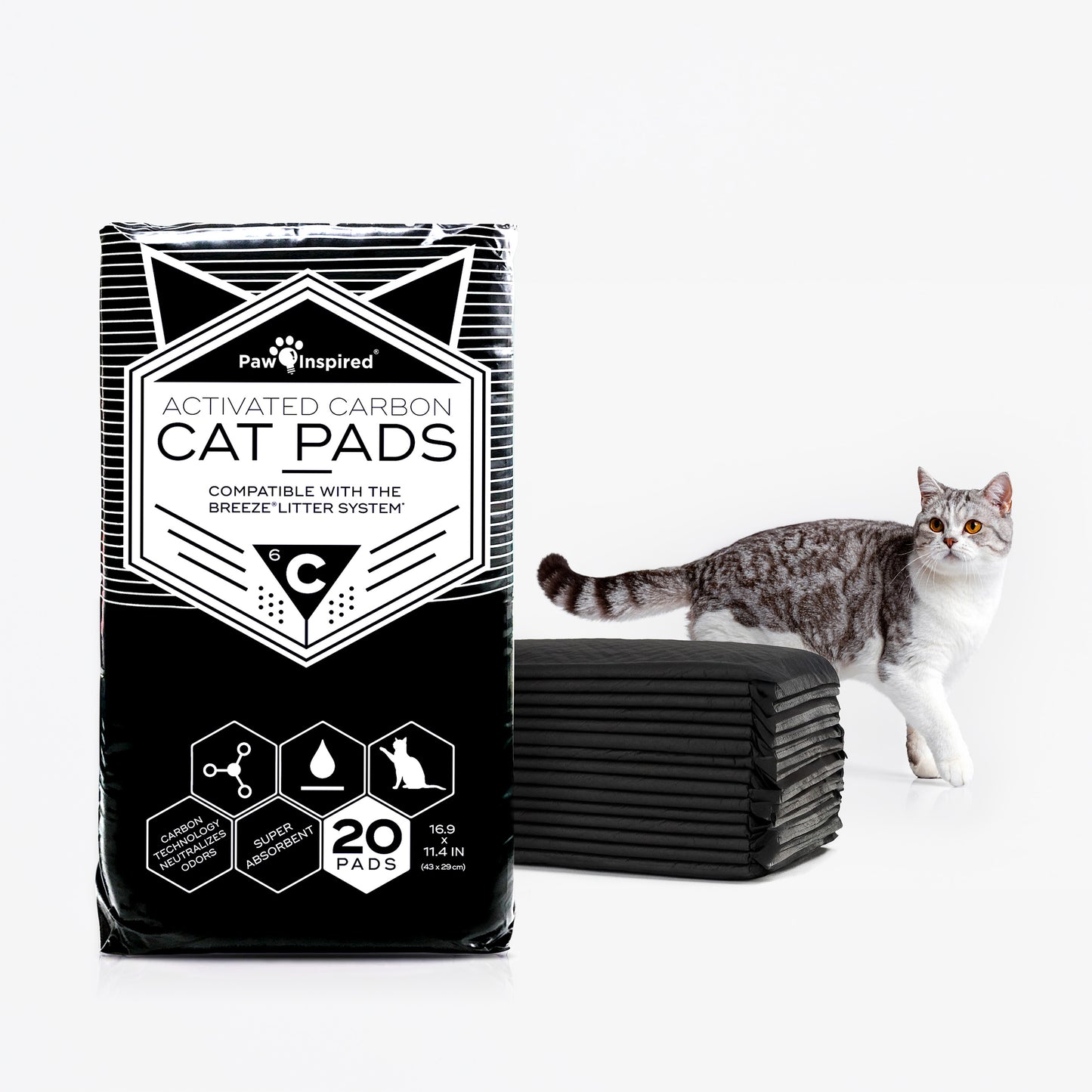 20ct Paw Inspired Activated Carbon Cat Pads for Breeze Tidy Cat Litter System 16.9" x 11.4"