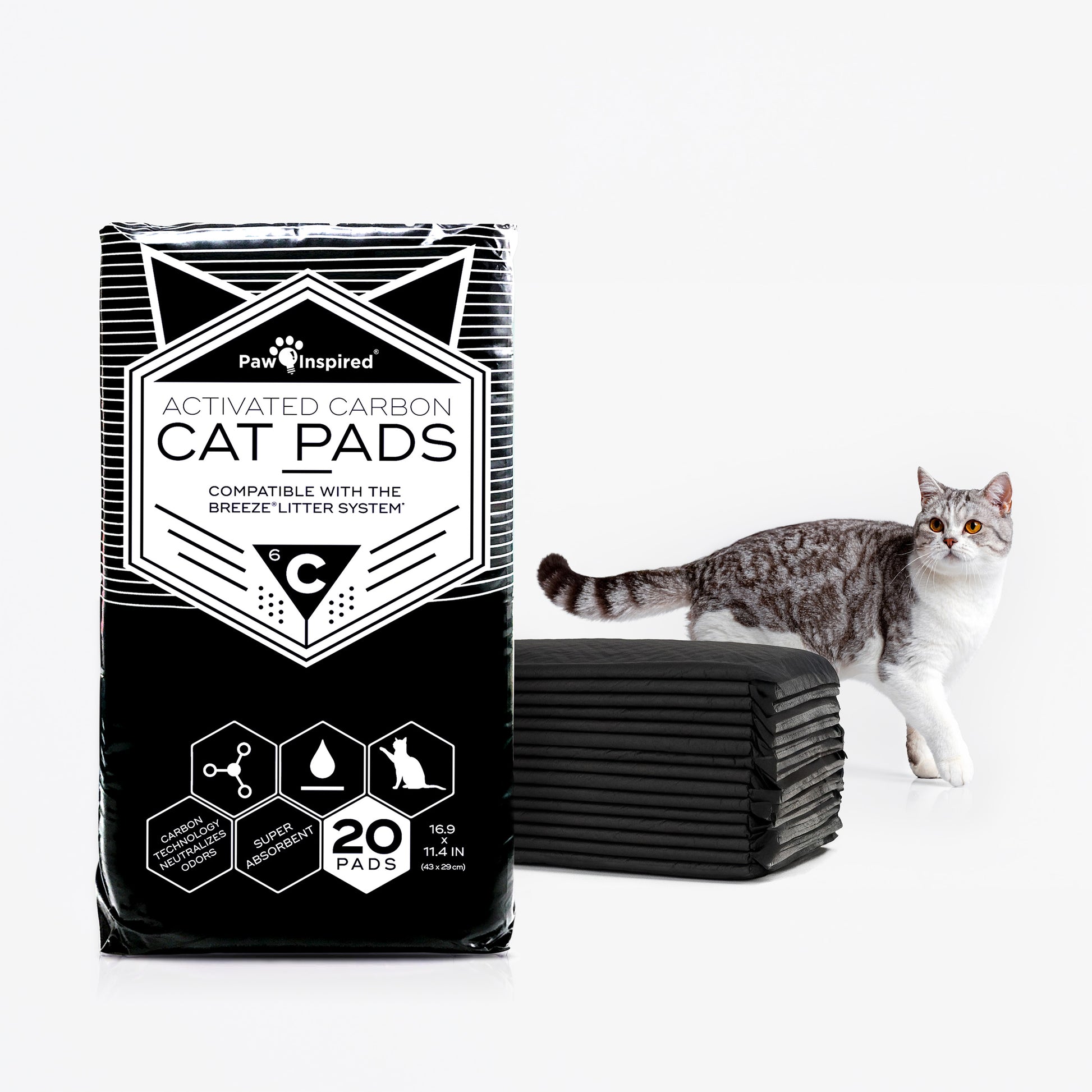 20ct Paw Inspired Activated Carbon Cat Pads for Breeze Tidy Cat Litter System 16.9" x 11.4"