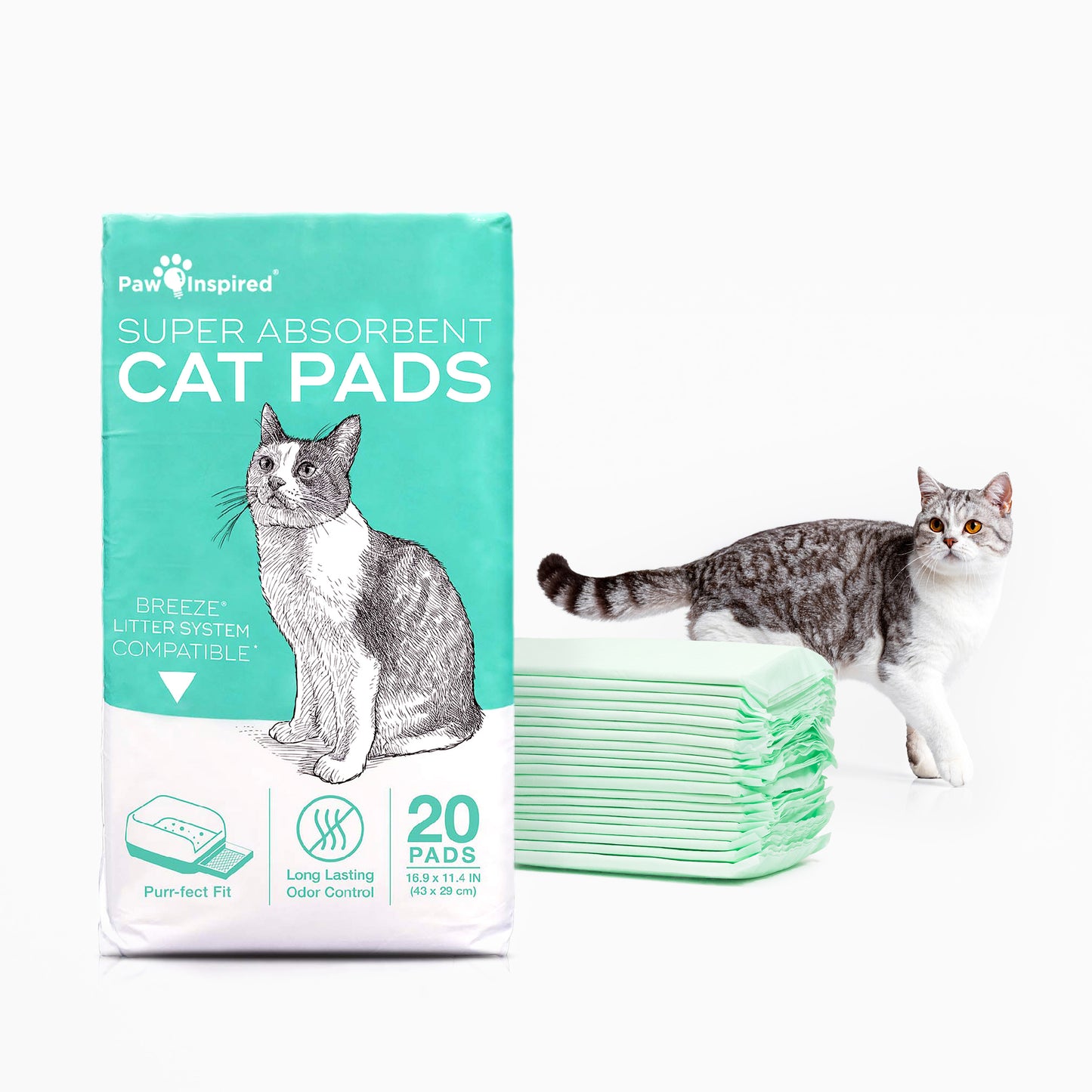 20ct Paw Inspired Generic Refill Cat Pads for Breeze Tidy Cat Litter System  16.9" x 11.4"