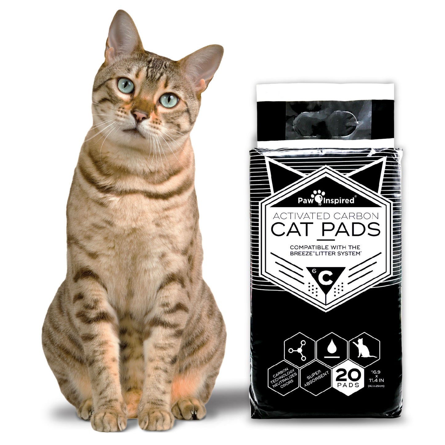 80ct Paw Inspired Activated Carbon Cat Pads for Breeze Tidy Cat Litter System 16.9" x 11.4"