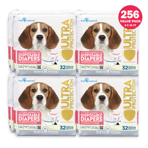 256ct Paw Inspired Ultra Protection Female Disposable Dog Diapers, Medium, Bulk
