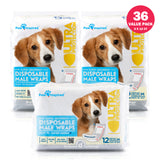 36ct Paw Inspired Ultra Protection Disposable Male Wraps (Belly Bands) Bulk, Medium