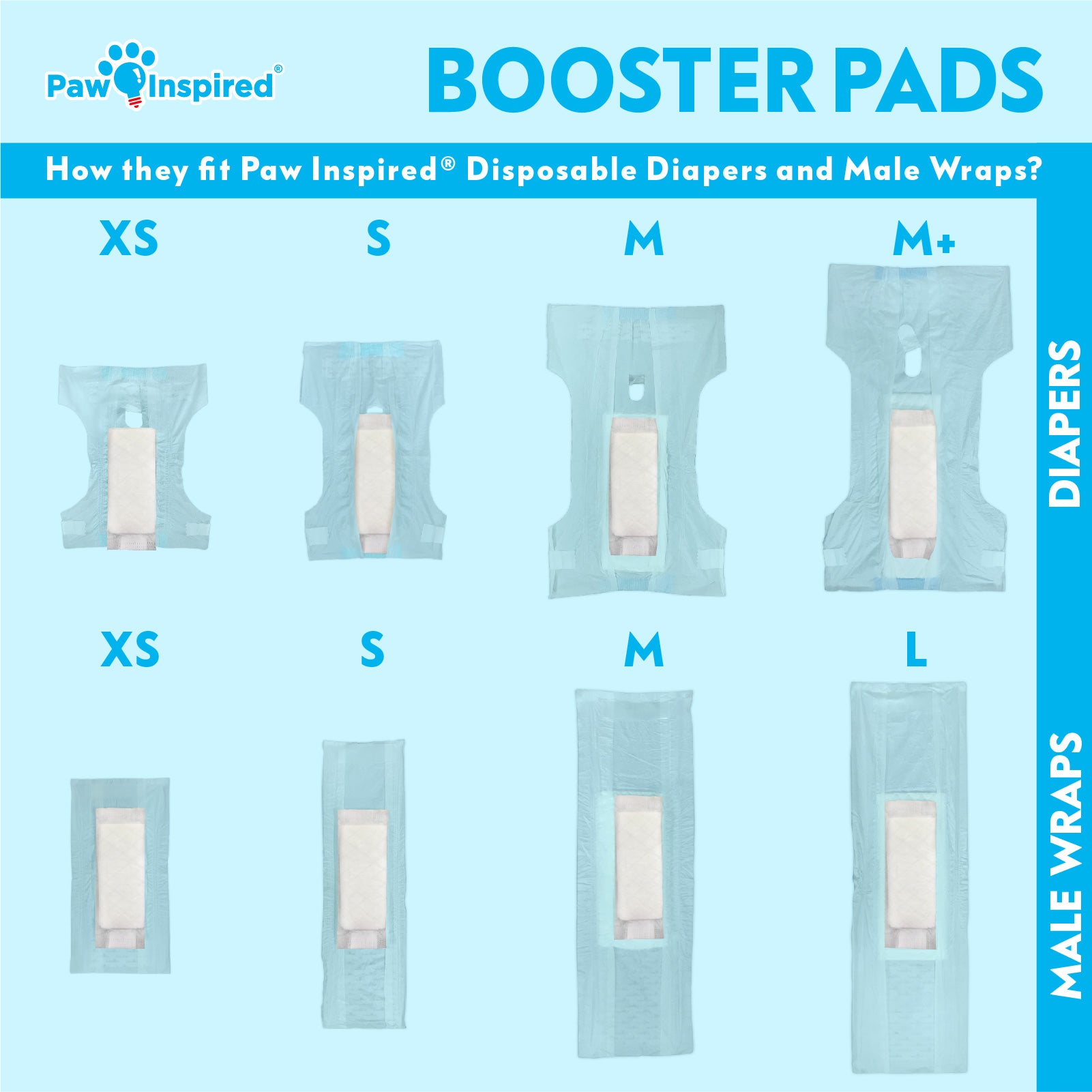 30ct Paw Inspired Dog Diaper Booster Pads