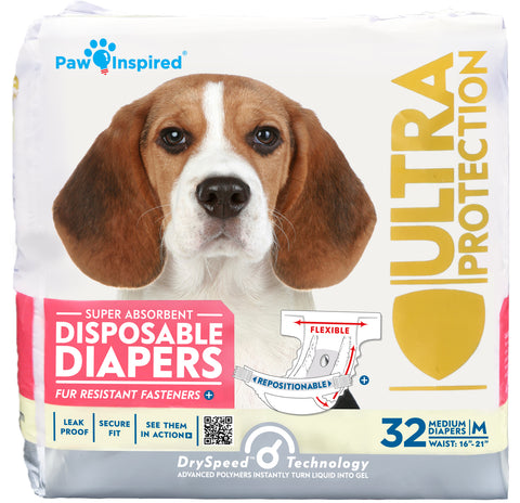 32ct Paw Inspired Ultra Protection Female Disposable Dog Diapers, Medium