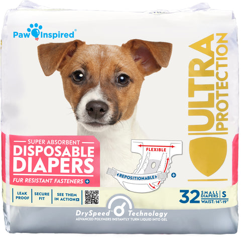 32ct Paw Inspired Ultra Protection Female Disposable Dog Diapers, Small