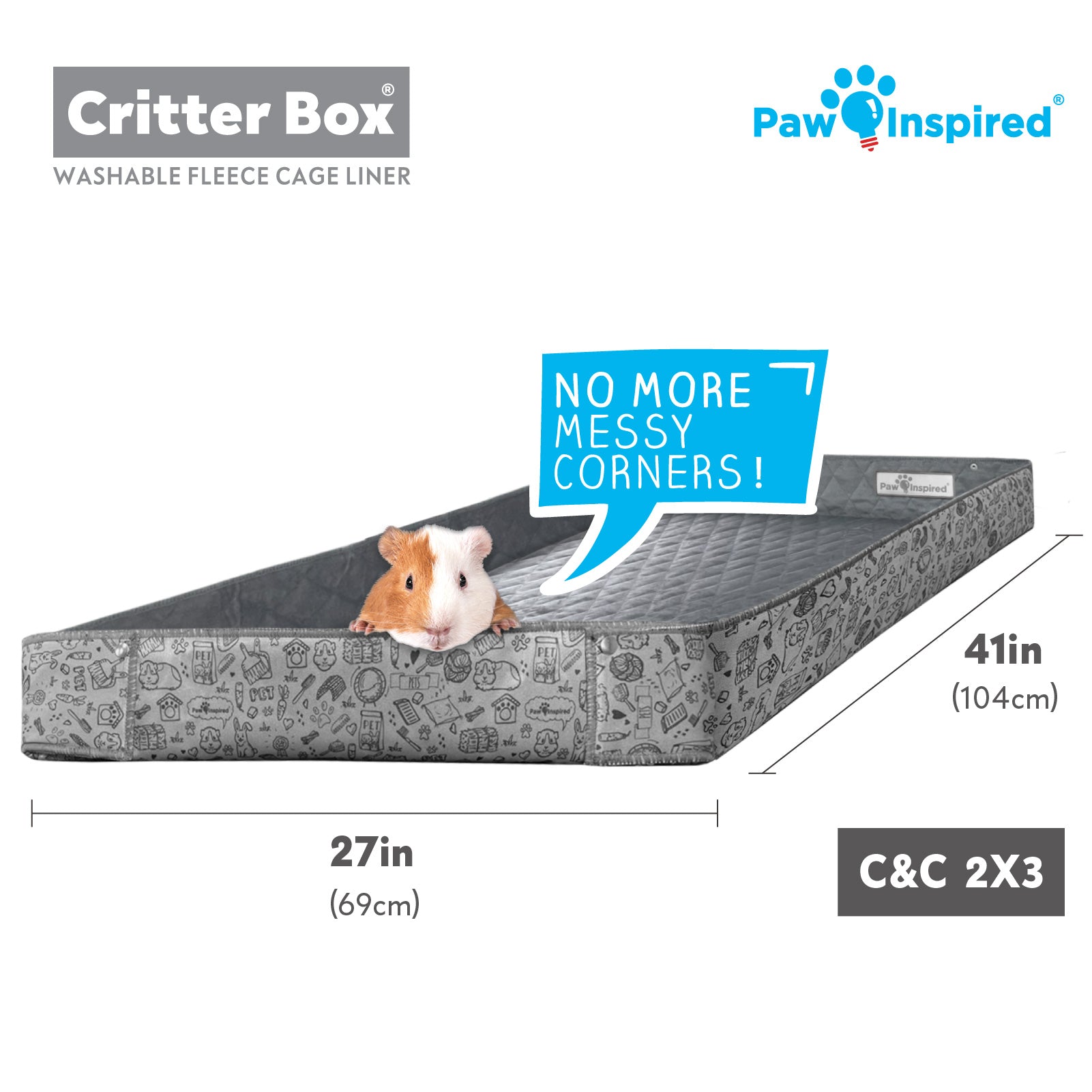 Paw Inspired Critter Box® Washable Guinea Pig Cage Liners, C&C 2X3