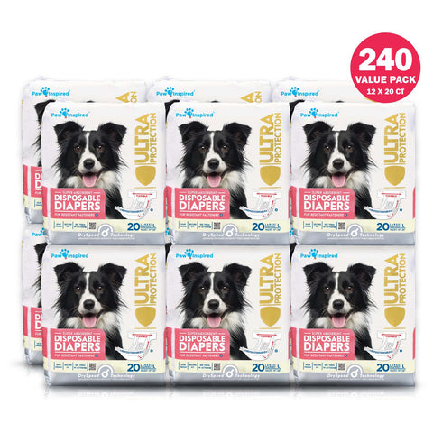 240ct Paw Inspired Ultra Protection Female Disposable Dog Diapers, Large
