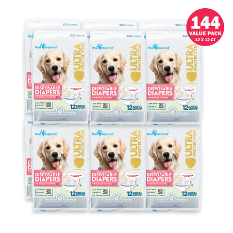 144ct Paw Inspired Ultra Protection Female Disposable Dog Diapers, X-Large