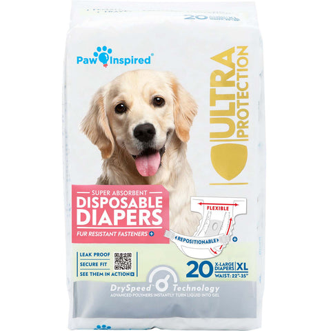 20ct Paw Inspired Ultra Protection Female Disposable Dog Diapers, Extra Large