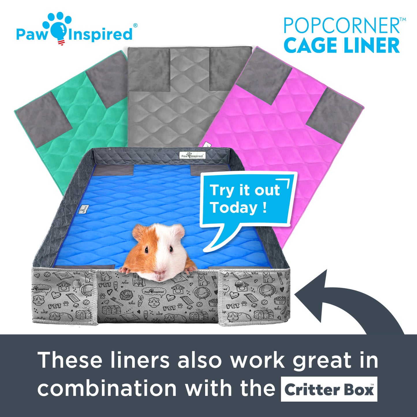 Paw Inspired® PopCorner Guinea Pig Cage Liners, C&C 2X3