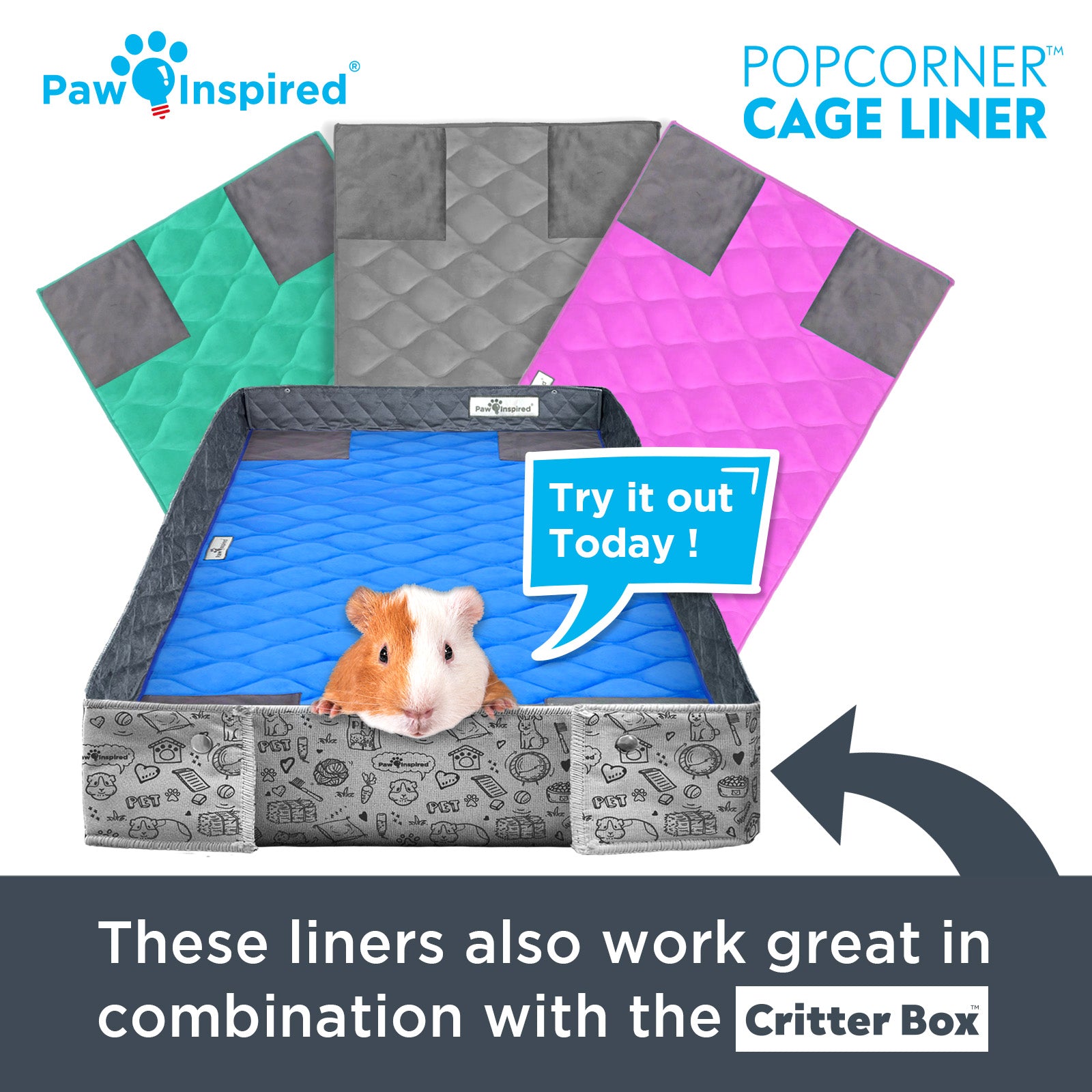 Paw Inspired® PopCorner Guinea Pig Cage Liners, C&C 2X3