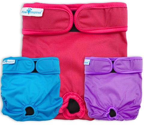 3ct Paw Inspired Ultra Protection Washable Dog Diapers, Reusable, Female, Assorted (Black Lining), Extra Small