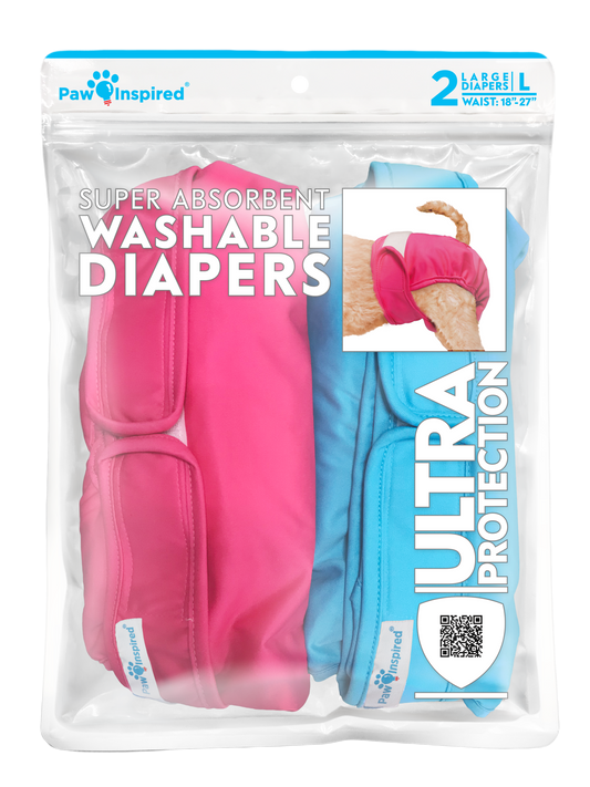 3ct Paw Inspired Ultra Protection Washable Dog Diapers, Reusable, Female, Large