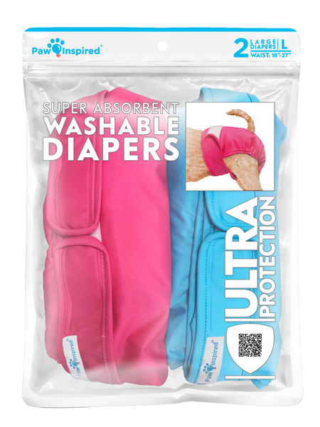 3ct Paw Inspired Ultra Protection Washable Dog Diapers, Reusable, Female, Large
