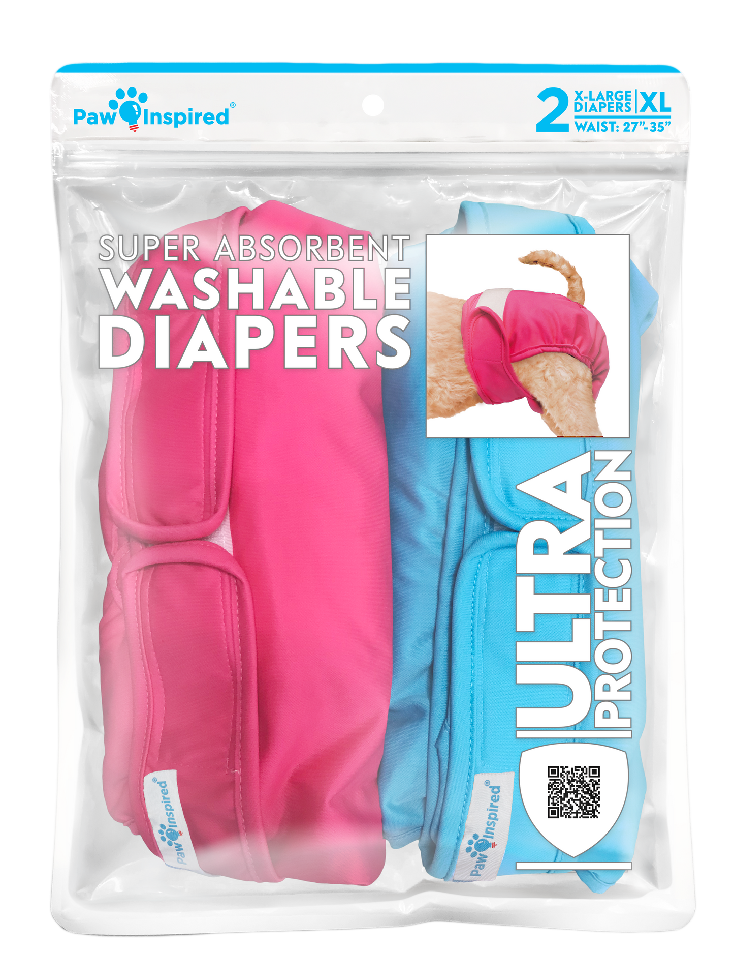 3ct Paw Inspired Ultra Protection Washable Dog Diapers, Reusable, Female, Extra Large