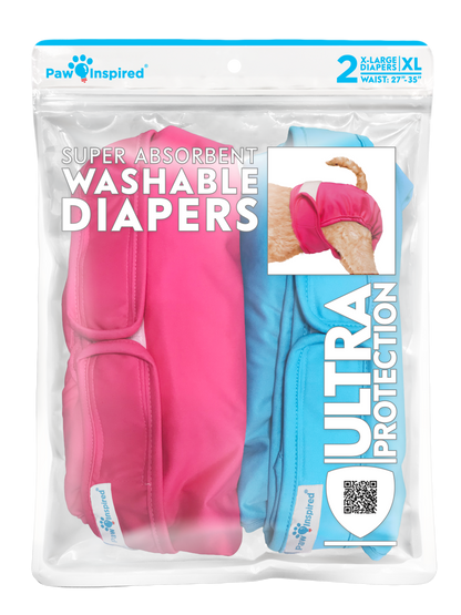 3ct Paw Inspired Ultra Protection Washable Dog Diapers, Reusable, Female, Extra Large