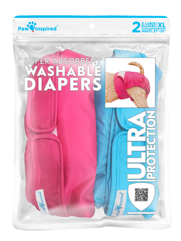 3ct Paw Inspired Ultra Protection Washable Dog Diapers, Reusable, Female, Extra Large
