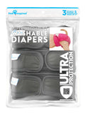 3ct Paw Inspired Ultra Protection Washable Dog Diapers, Reusable, Female, Black (Black Lining), Small