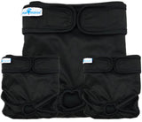 3ct Paw Inspired Ultra Protection Washable Dog Diapers, Reusable, Female, Black (Black Lining), Small