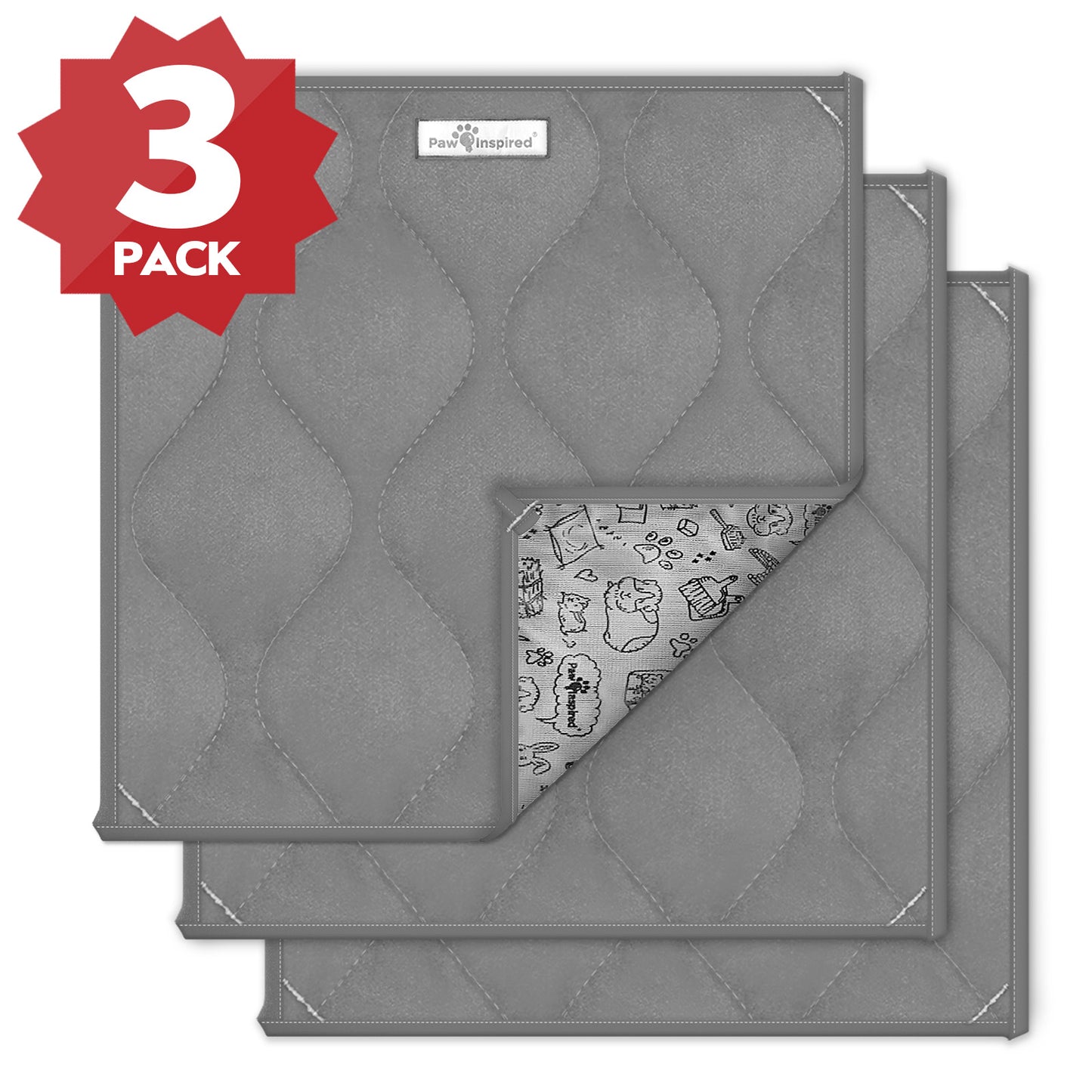 3ct Paw Inspired Washable 12”x12” Guinea Pig Liner Pads