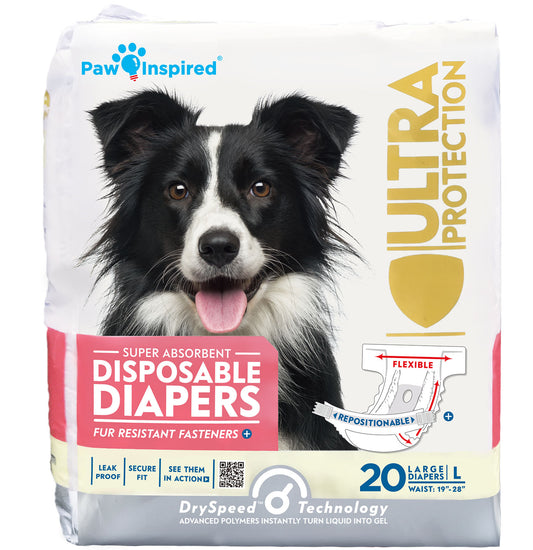 20ct Paw Inspired Ultra Protection Female Disposable Dog Diapers, Large
