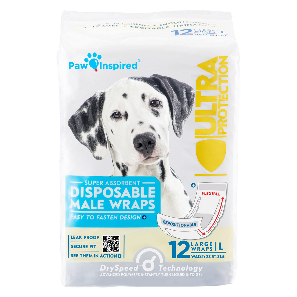 12ct Paw Inspired Ultra Protection Disposable Male Wraps Belly Bands Bulk Large