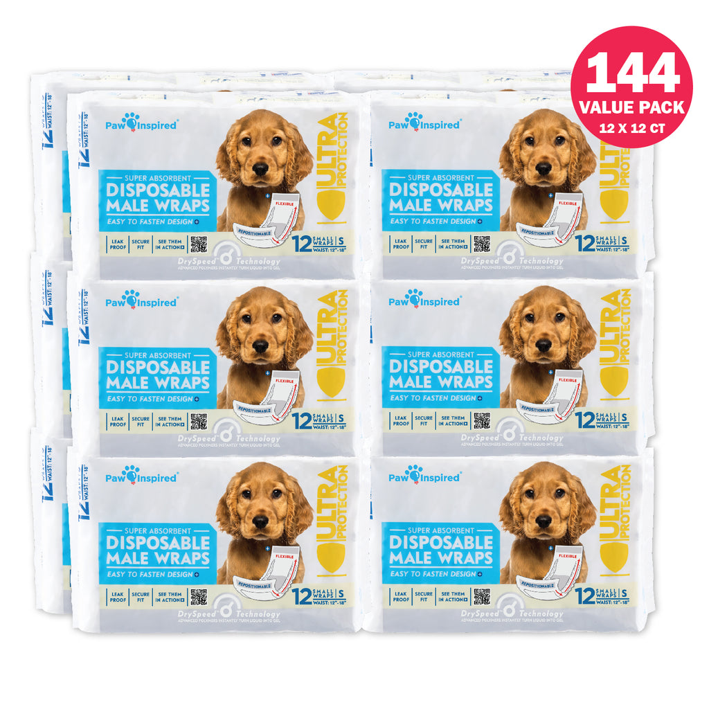144ct Paw Inspired Ultra Protection Disposable Male Wraps Small