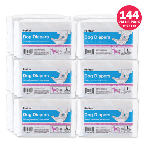 144ct Peritas Female Disposable Dog Diapers, Large