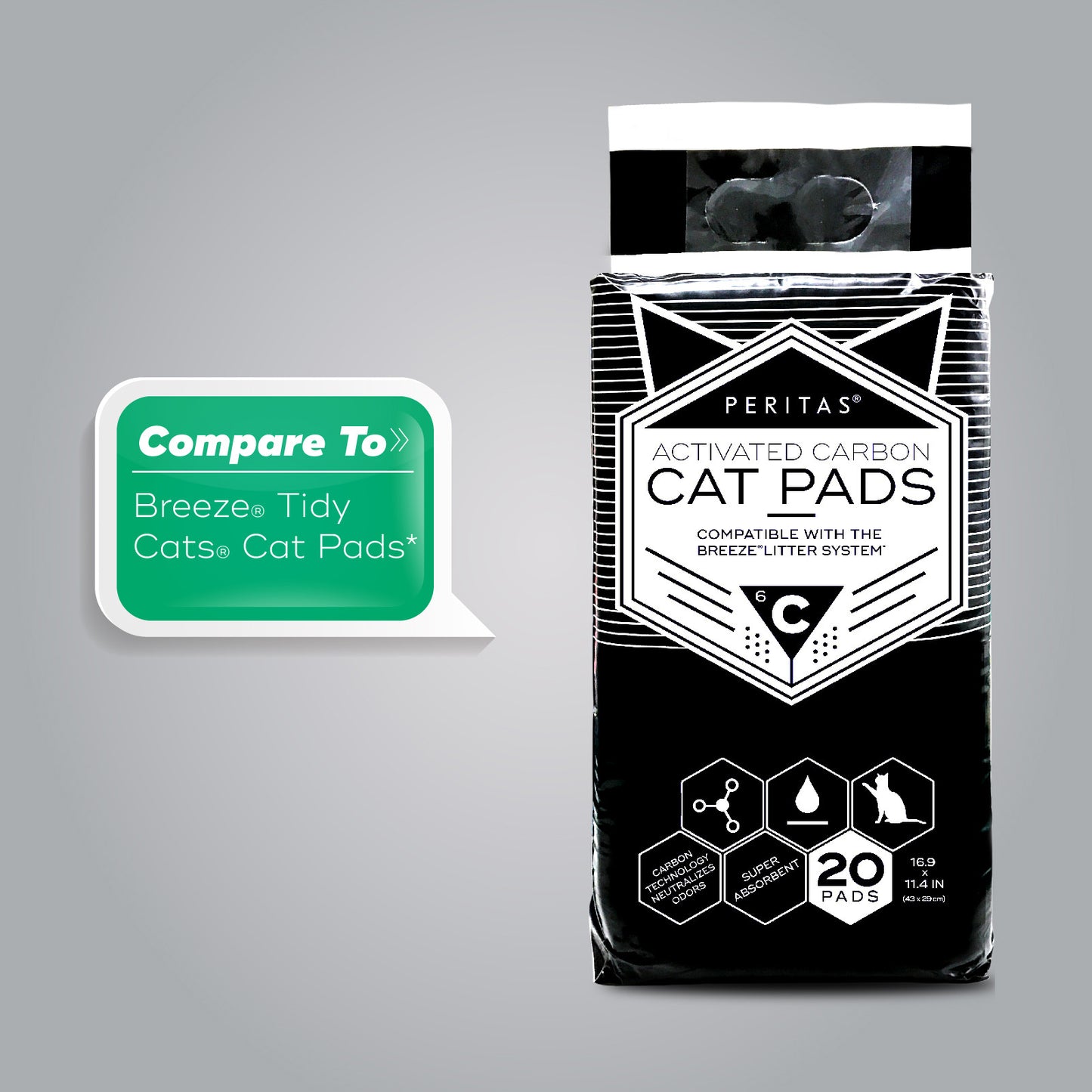 20ct Peritas Activated Carbon Cat Pads for Breeze Tidy Cat Litter System 16.9" x 11.4"