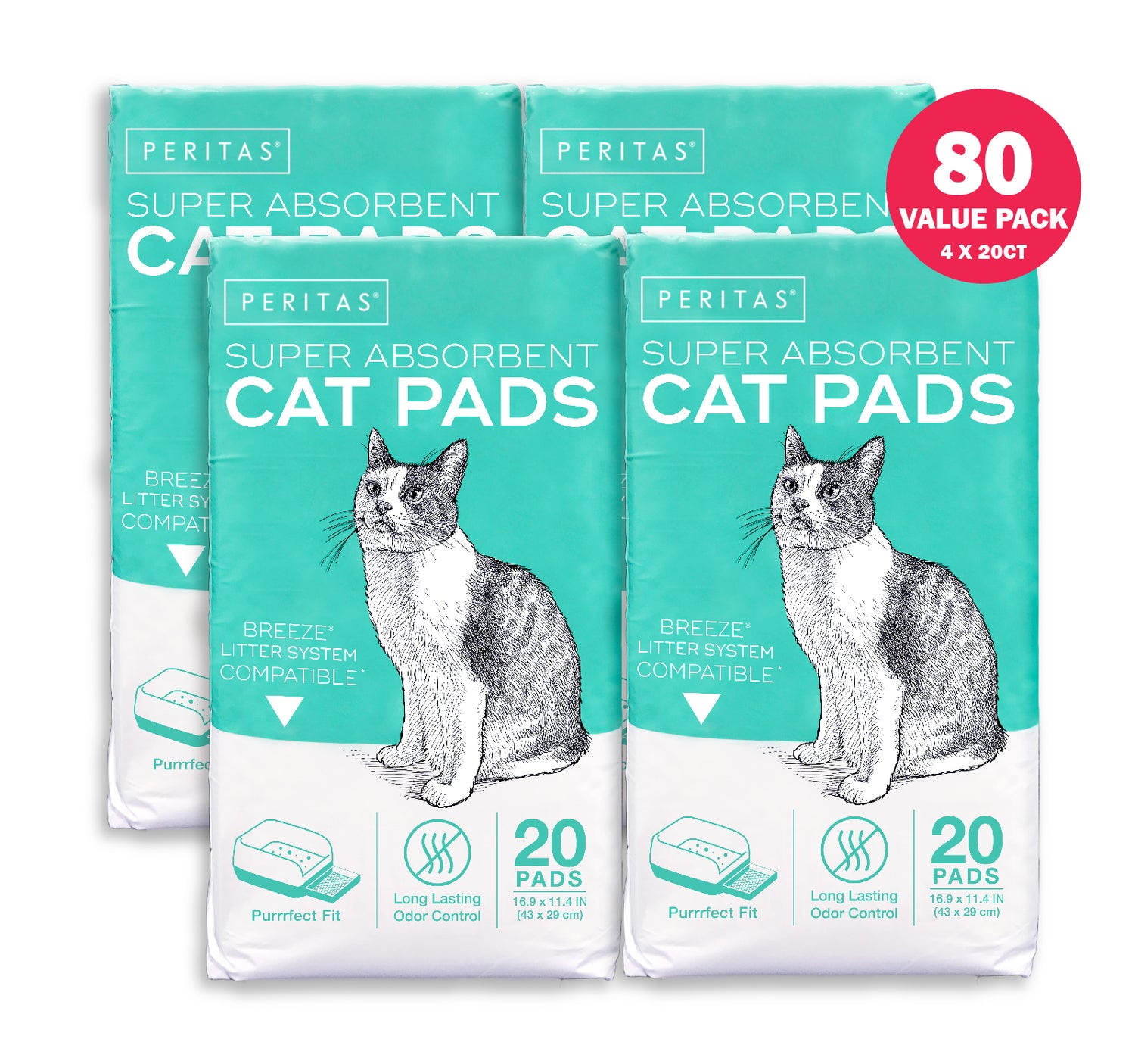 80ct Peritas Generic Refill Cat Pads for Breeze Tidy Cat Litter System 16.9"x11.4"