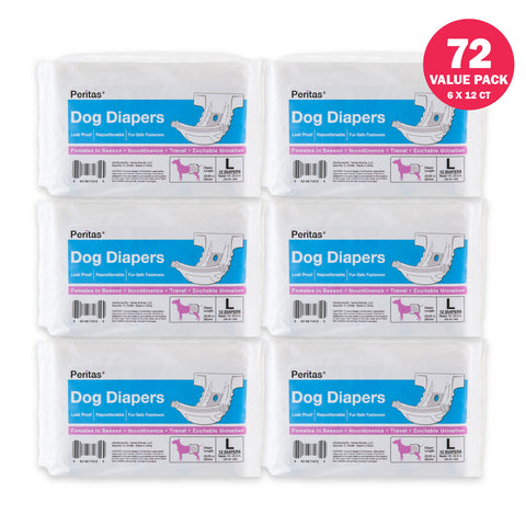 72ct Peritas Female Disposable Dog Diapers, Large