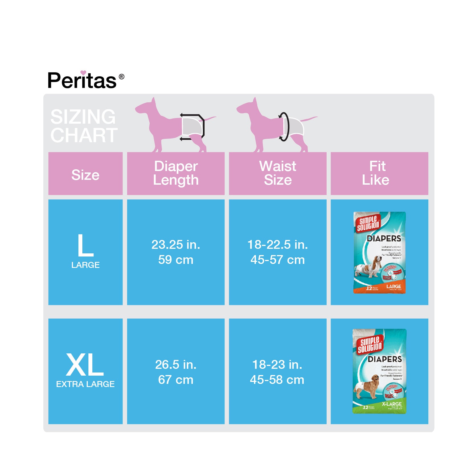 12ct Peritas Female Disposable Dog Diapers, Large