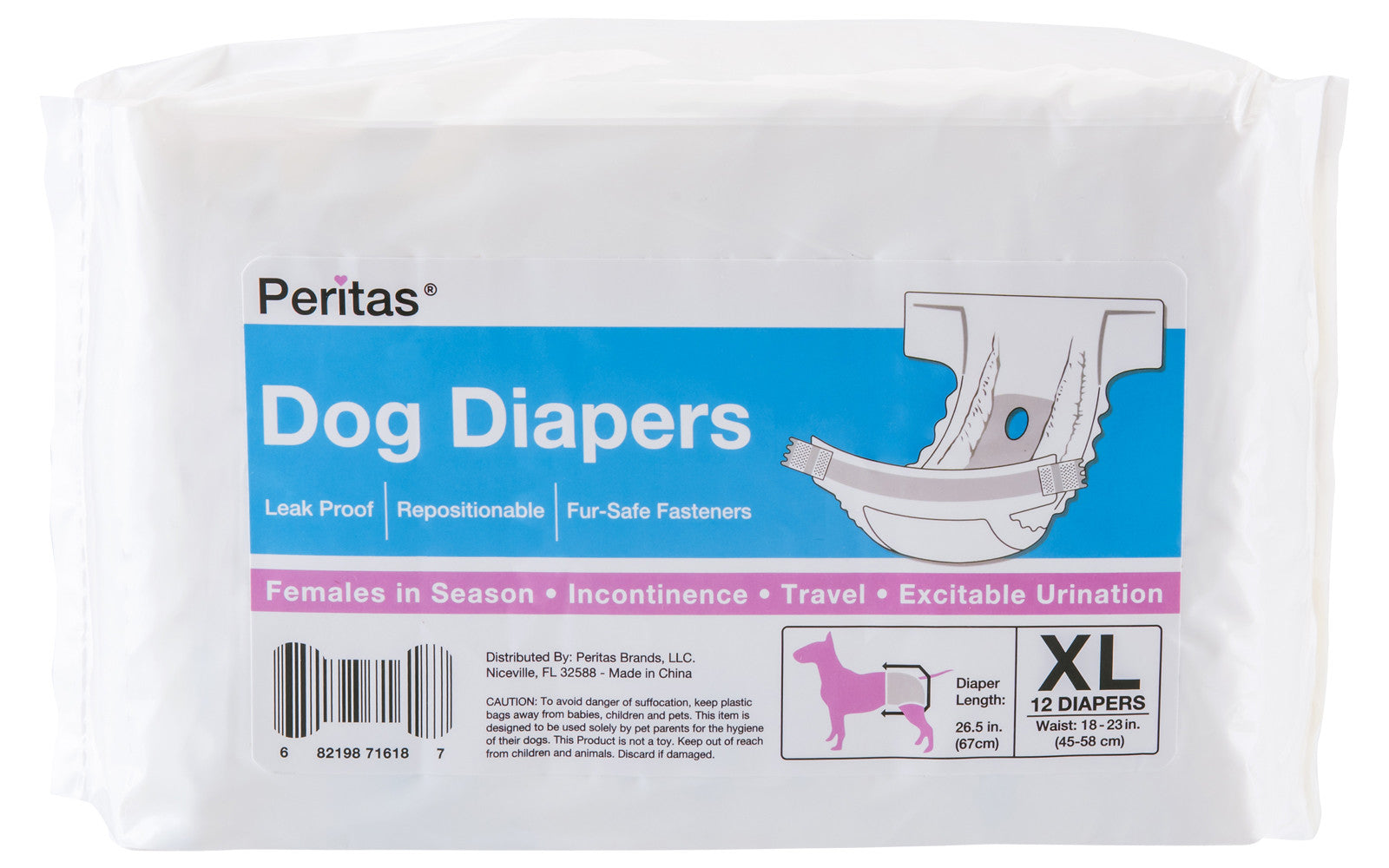 144ct Peritas Female Disposable Dog Diapers, Extra Large