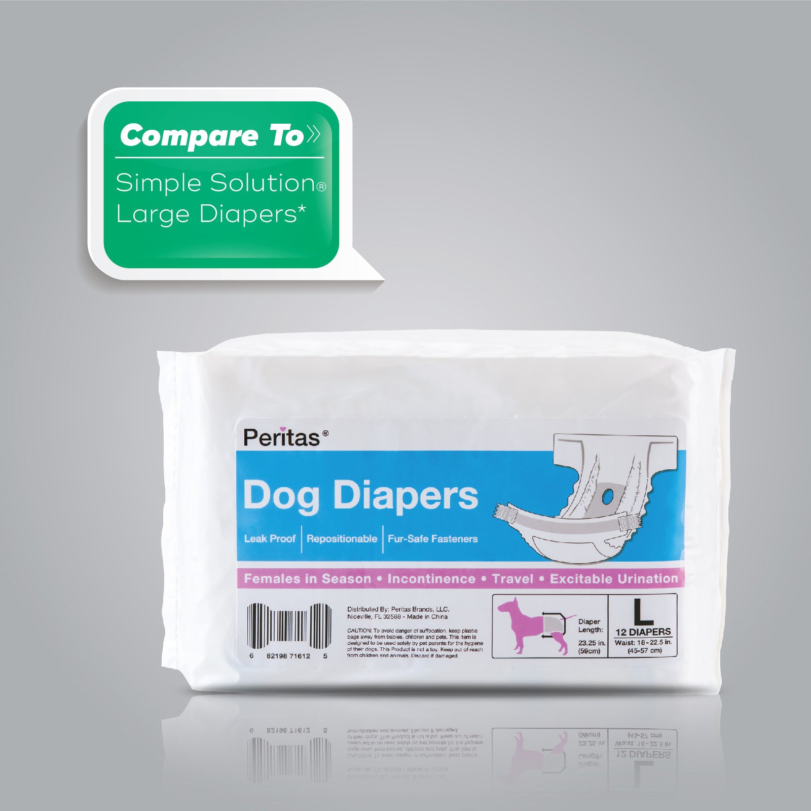 72ct Peritas Female Disposable Dog Diapers, Large